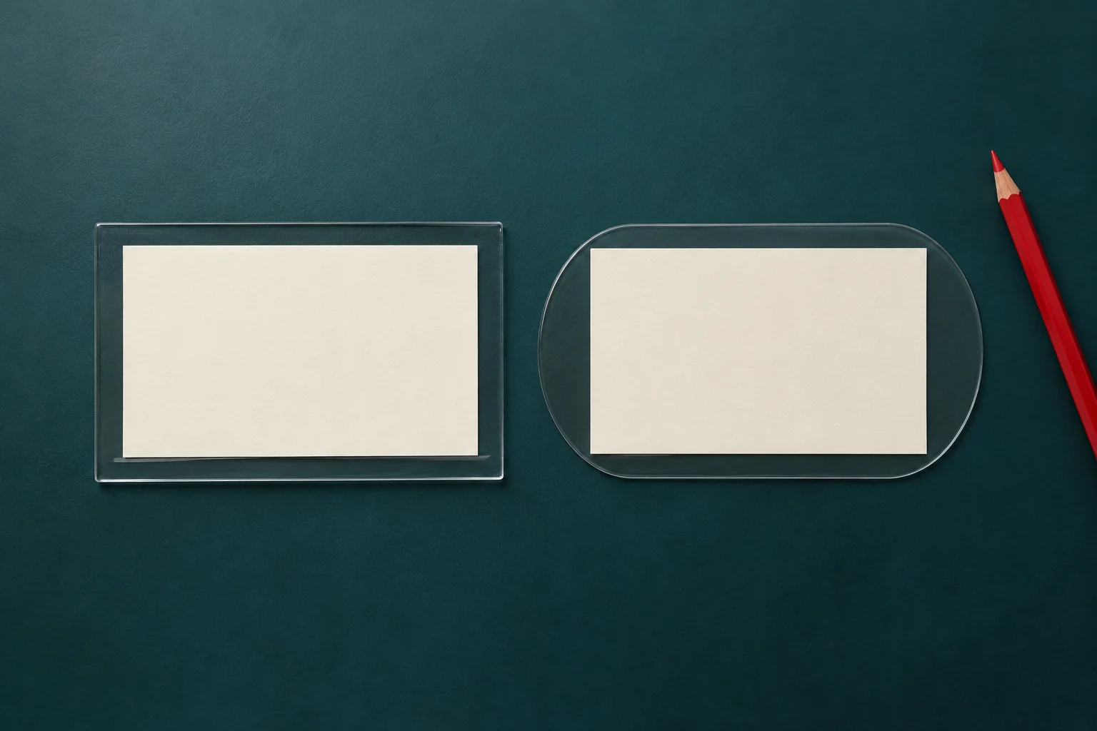 Two separated blank paper specimens with distinct transparent covers